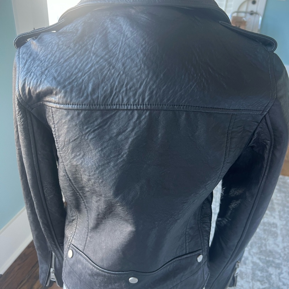 7 for all Mankind Size Small Black Leather Moto Jacket - Picture 2 of 11